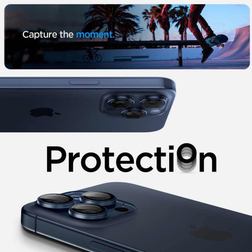 Ochranné sklo zadnej kamery Spigen Optik.Tr ”Ez Fit” Camera Protector 2-Pack iPhone 14 Pro / Pro Max / 15 Pro / Pro Max Blue Titanium