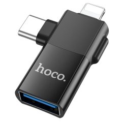 Hoco Adapter Otg Type C (Male) / Lightning (Male) to USB A (Female) 2v1 Ua17 Black