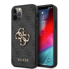 Guess PU 4G Metal Logo zadní kryt pro iPhone 12 Pro Max Grey