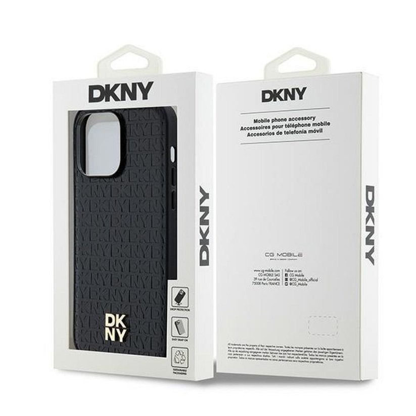 Kryt DKNY Case iPhone 14 Pro s MagSafe Dkhmp14Lpshrpsk (DKNY Hc Magsafe Pu Repeat Pattern W/Stack Logo) Black