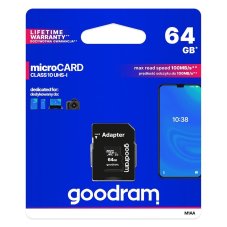 Pamäťová karta Goodram Memory Card Microsd 64Gb 100Mb/S Class 10 Uhs I With Adapter Sd