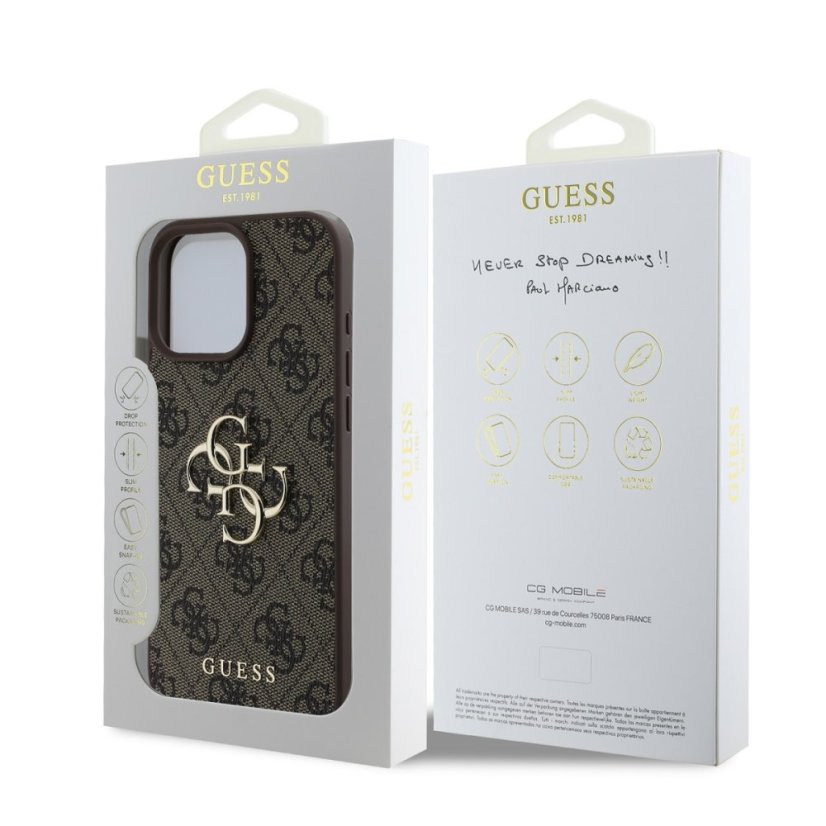 Guess PU 4G Metal Logo zadný kryt pre iPhone 16 Pro Max Brown