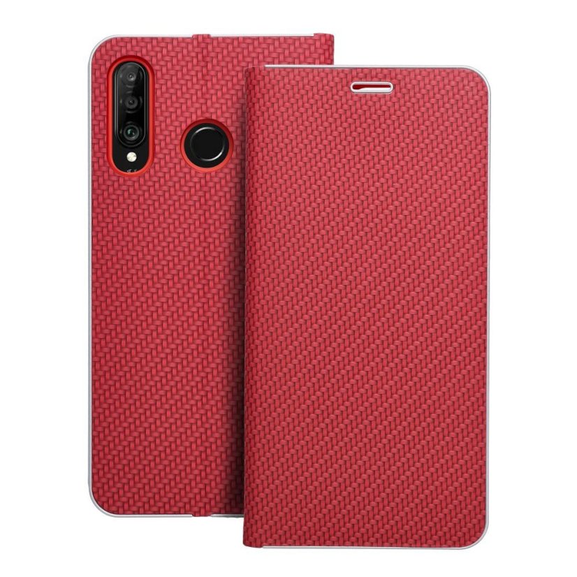 Kryt Flip Case Huawei P30 Lite Luna Book Carbon Red