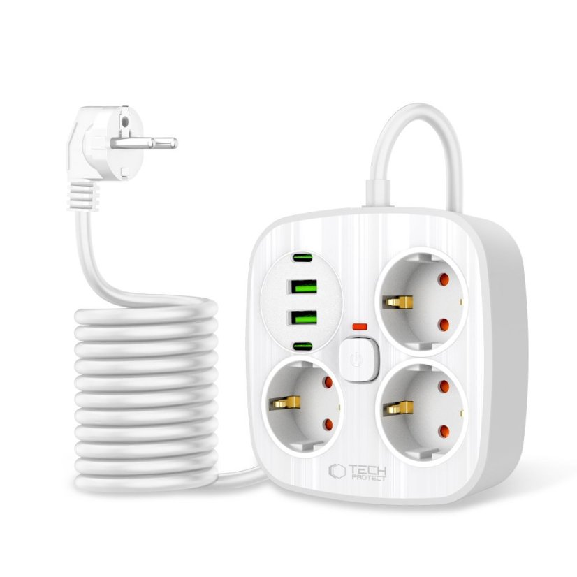 Tech-Protect Pcs3X4 Power Strip 2 Usb & 2 Type-C & 3 aljzat 200cm White