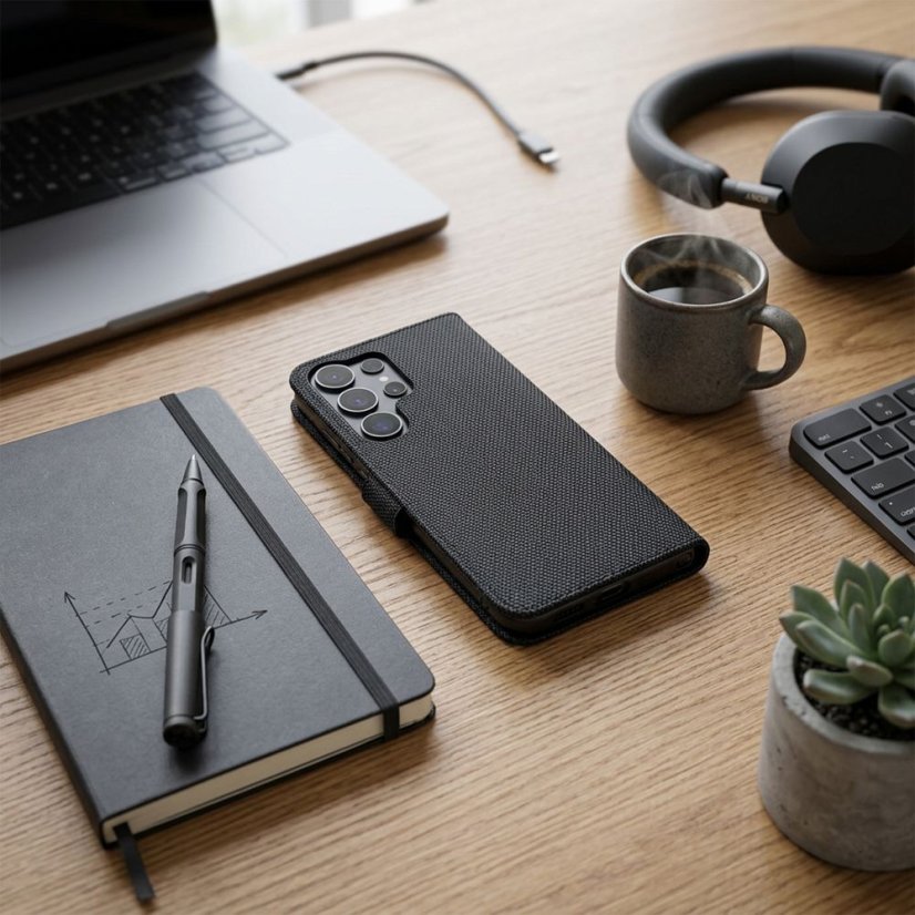 Kryt Anti-Theft 4Card Rfid Book Case Xiaomi Redmi Note 15 5G Black Tech Fabric