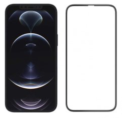 5D Hybrid ochranné sklo iPhone 12 Pro Max s vystúpenými okrajmi - čierne
