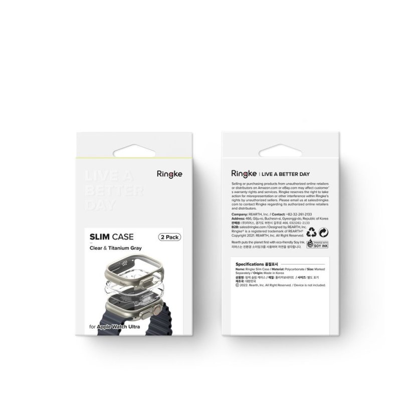 2ks v balení, set krytov Ringke Slim 2-Pack Apple Watch Ultra 1 / 2 (49 mm) Clear & Titanium Grey