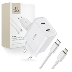 Nabíjačka do siete Tech-Protect C20W 2-Port Network Charger PD20W + Lightning Cable White
