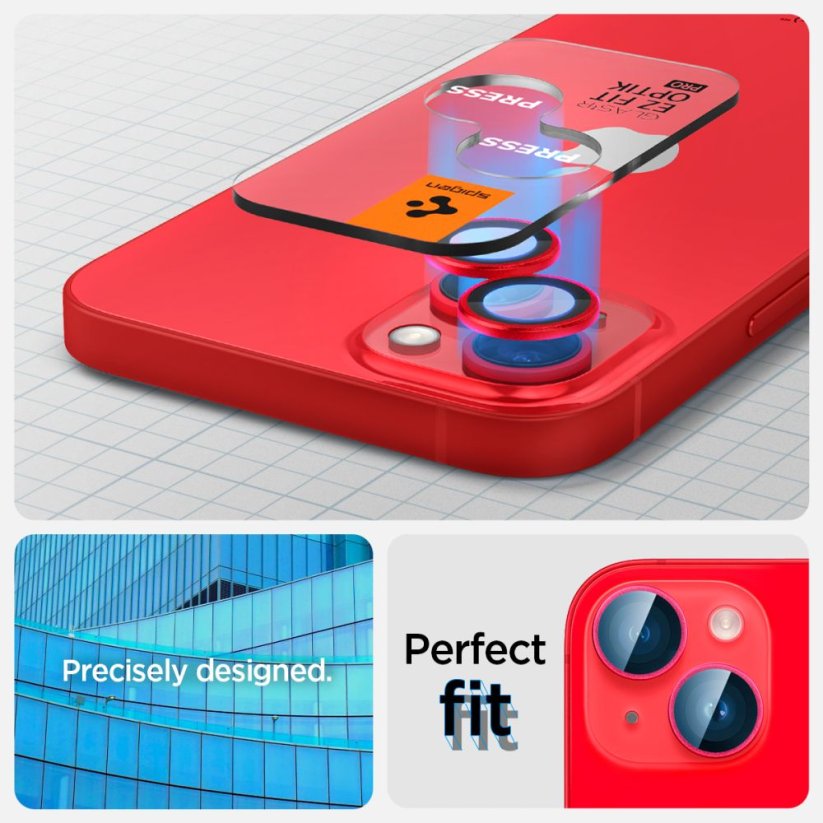 Ochranné sklo zadnej kamery Spigen Optik.Tr ”Ez Fit” Camera Protector 2-Pack iPhone 14 / 14 Plus / 15 / 15 Plus Red