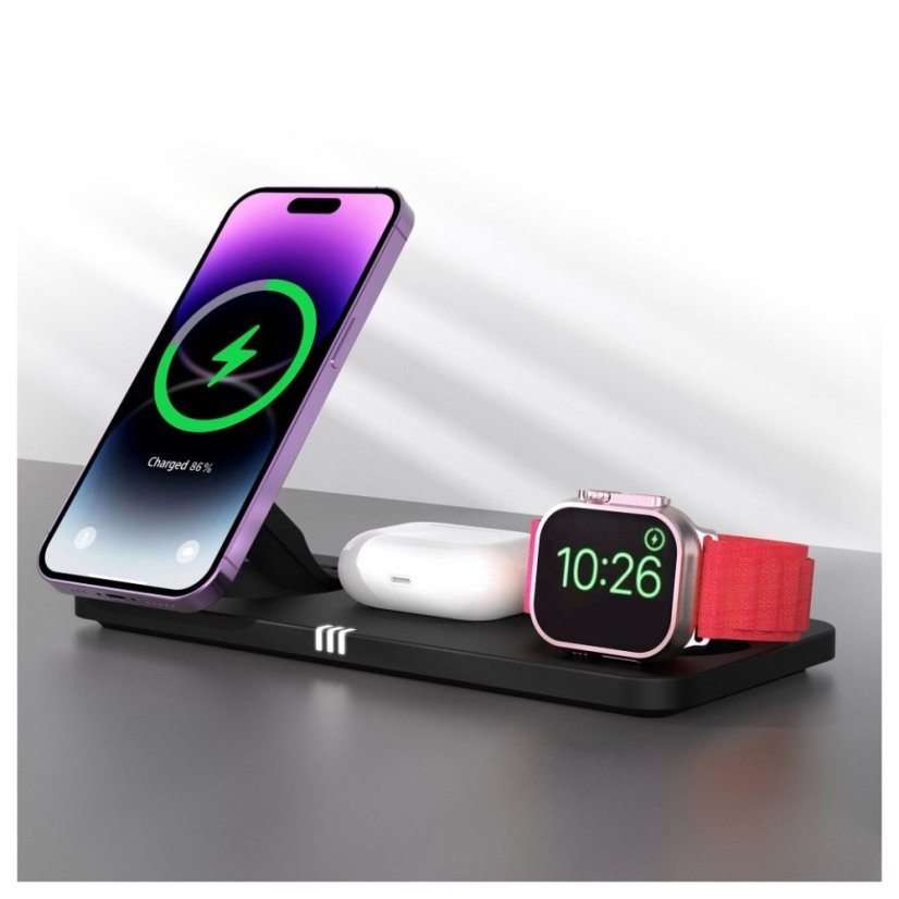 Vezeték nélküli töltés Forcell F-Energy 3in1 Magnetix USB C Qi2 20.5W MagSafe Black 0Int Black 0Int