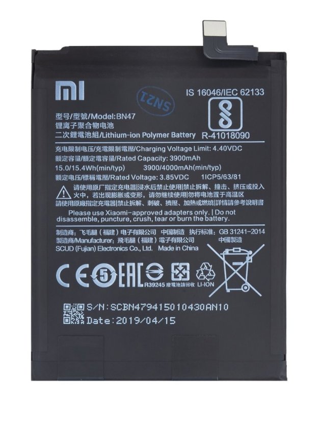 BN47 Xiaomi eredeti akkumulátor 3900mAh (Service Pack - eredeti pótalkatrész)