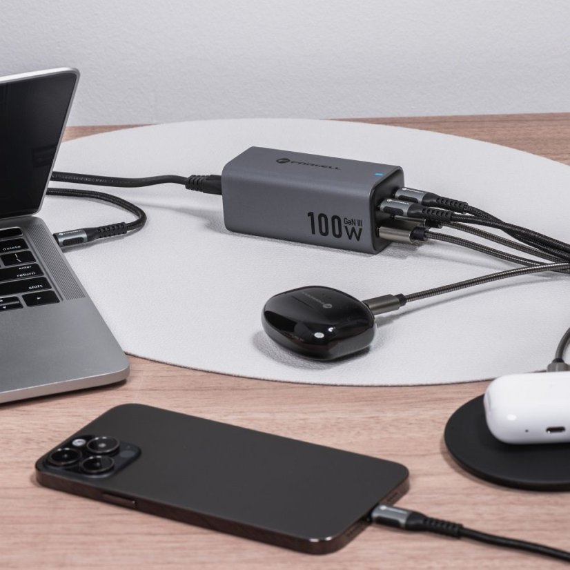 Desktop Charger Forcell F-Energy Gan III 2 X USB C + 2 X USB A Qc4.0 Pd 5A 100W Vt-49 Gray