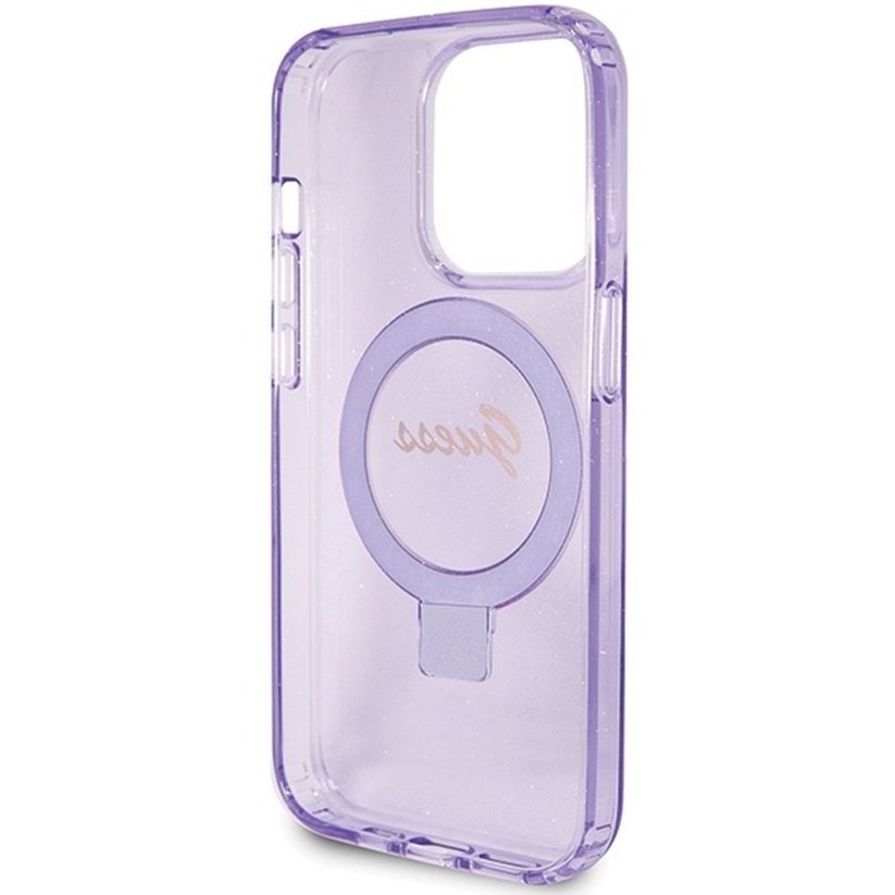 Kryt Original Faceplate Case Guess Guhmp15Lhrsgsu iPhone 15 Pro (s MagSafe / Glitter Script Logo / Ring Stand / Purple)