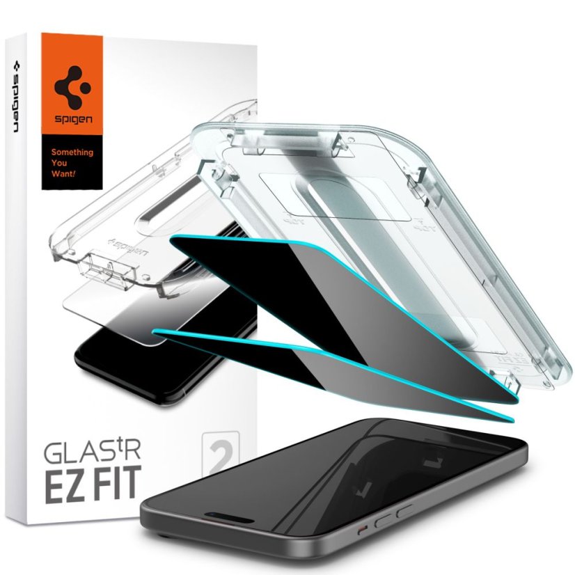 2ks v balení, set ochranných skiel Spigen Glas.Tr ”Ez Fit” 2-Pack iPhone 15 Plus / 16 Plus Privacy