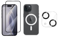 3PACK - 3D Ochranné sklo + Crystal Air kryt s MagSafe + ochranné sklíčko kamery pre iPhone 15