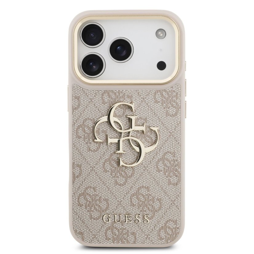 Guess PU Leather 4G Metal Logo Gold Frame zadný kryt pre iPhone 17 Pro Pink