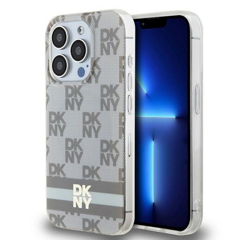 Kryt DKNY Case iPhone 14 Pro s MagSafe Dkhmp14Lhcptse (DKNY Hc Magsafe Pc Tpu Checkered Pattern W/Printed Stripes) Beige