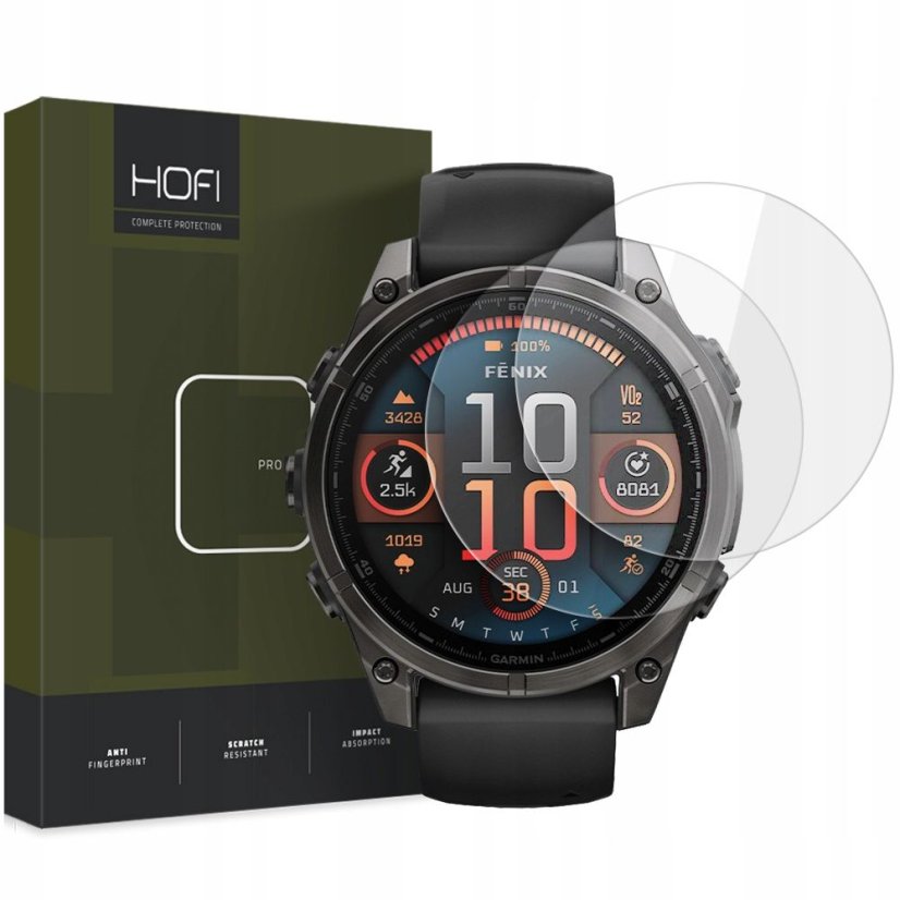 2ks v balení, set ochranných skiel Hofi Glass Pro+ 2-Pack Garmin Fenix 8 / 8 Pro (51 mm) Clear