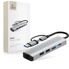 HUB rozbočovač Tech-Protect Hb03 Hub Adapter 5In1 Type-C + Usb2.0 + Usb3.0 + Rj45 Space Grey