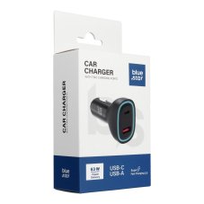 Nabíjačka auta Blue Star Car Charger 3A 63W Type C + USB A Pd Qc3.0 Afc Pps Sfc2.0 Black