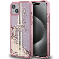 Kryt Original Faceplate Case Guess Guhcp15Slfcsegp iPhone 15 (Liquid Glitter Gold Stripes / Pink)