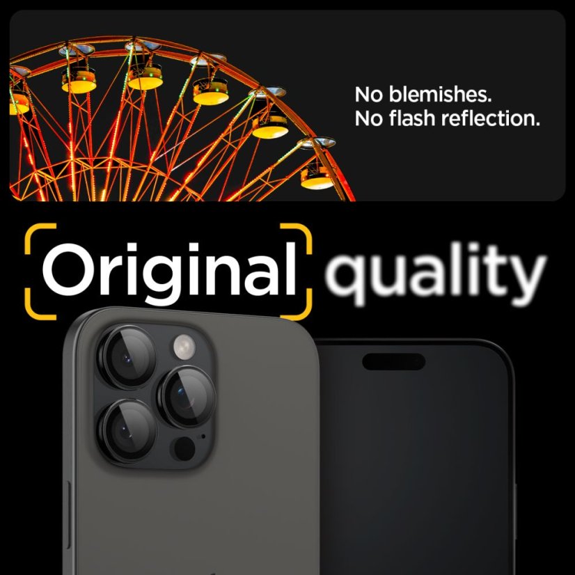 Ochranné sklo zadnej kamery 2ks v balení, set ochranných skiel zadnej kamery Spigen Optik Pro Glas.Tr ”Ez Fit” Camera Protector 2-Pack iPhone 14 Pro / Max / 15 Pro / Max / 16 Pro / Max / 17 Pro / Max Black