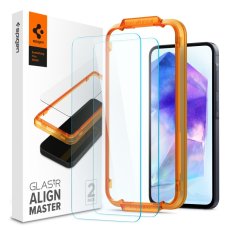 2ks v balení, set ochranných skiel Spigen Alm Glas.Tr 2-Pack Samsung Galaxy A55 5G Clear