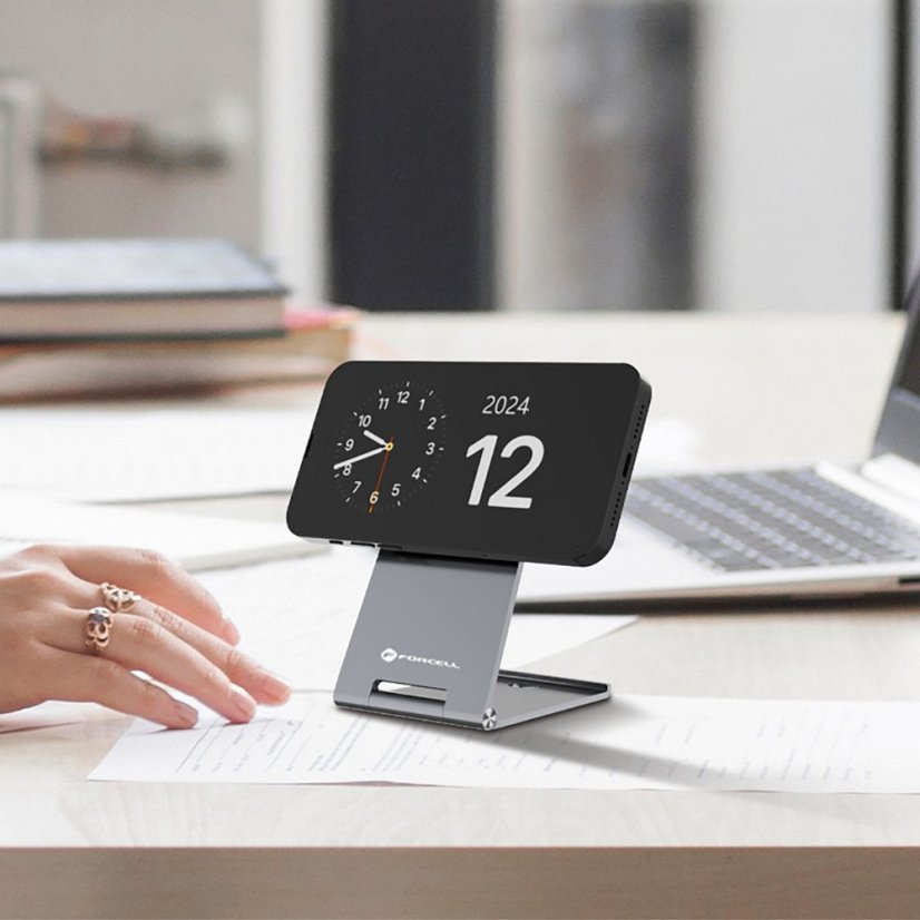 Bezdrôtová nabíjačka Wireless Charger Forcell F-Energy Flip Charge USB C Qi2 15W s MagSafe Silver 0Int