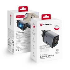 Nabíjačka siete Forcell F-Energy Gan III Vt-37 Travel Charger With Display LCD 2 X Type C + USB A Pd Qc4.0 Samsung Sfc2.0 3,45A 70W Gray