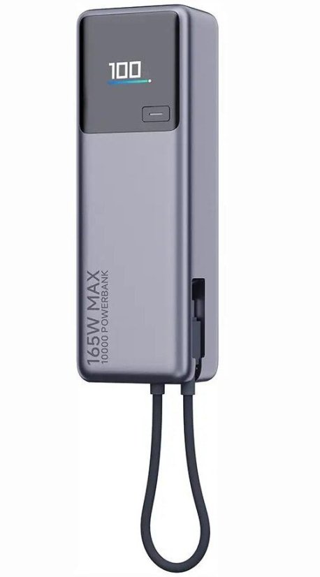 Kábel Powerbank Xiaomi 10000 mAh Qc Pd 165W With Built-In Cable USB C Pb1165Mi With Led Dispaly Gray