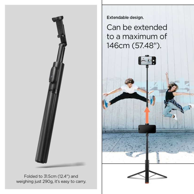Selfie tyč Spigen S541W Bluetooth Selfie Stick Tripod Black