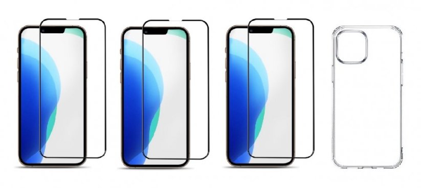 4PACK - 3x 3D ochranné tvrdené sklo na celý displej + priesvitný kryt - iPhone 13 Pro Max