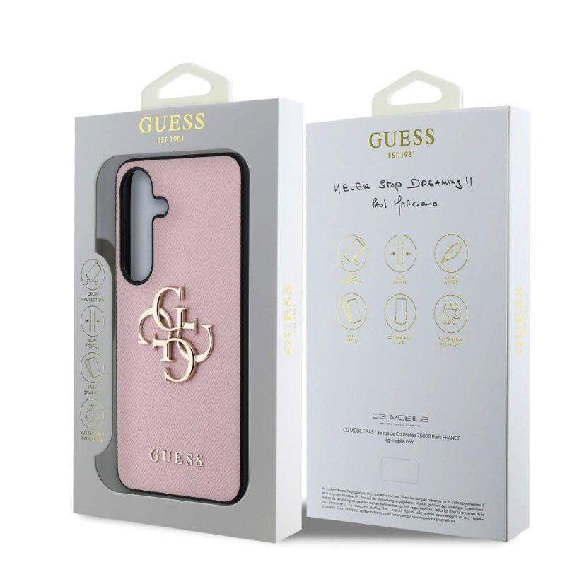 Guess PU Grained 4G Metal Logo zadný kryt pre Samsung Galaxy S25 Pink