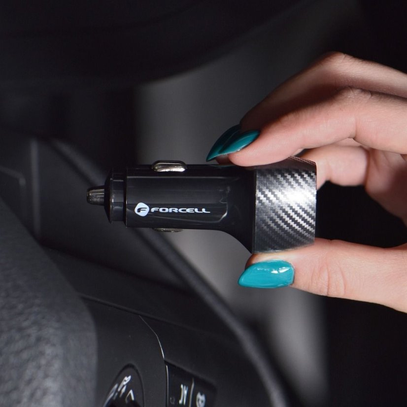 Kryt Nabíjačka auta Car Charger Forcell F-Energy Carbon USB C Qc3.0 Pd 3A 20W Cc50-1C Black