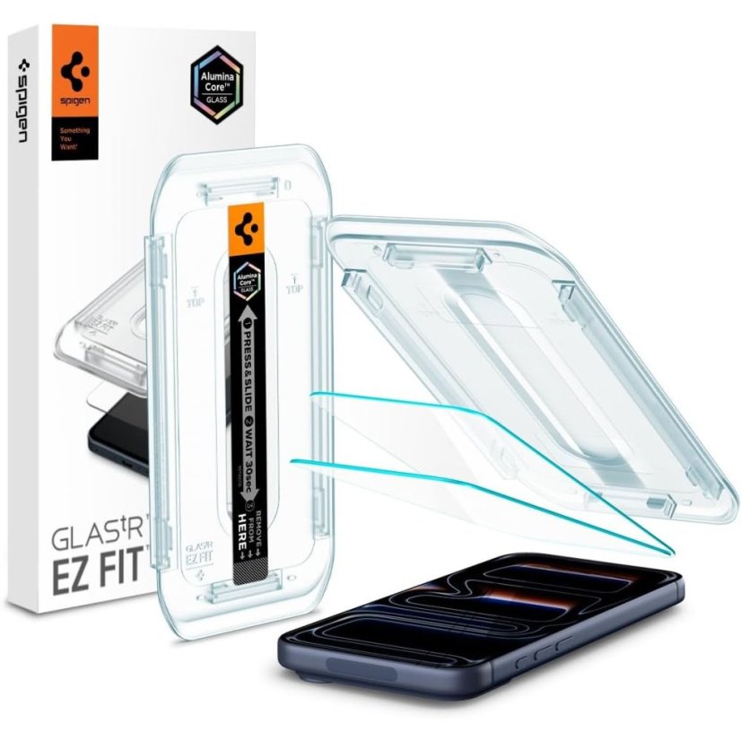 edzett védőüveg Spigen Glas.Tr "Ez Fit Ac" 2-Pack iPhone 16 Pro / 17 / 17 Pro átlátszó