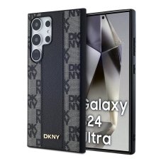 DKNY PU bőr kockás mintás MagSafe tok a Samsung Galaxy S24 Ultra Black számára
