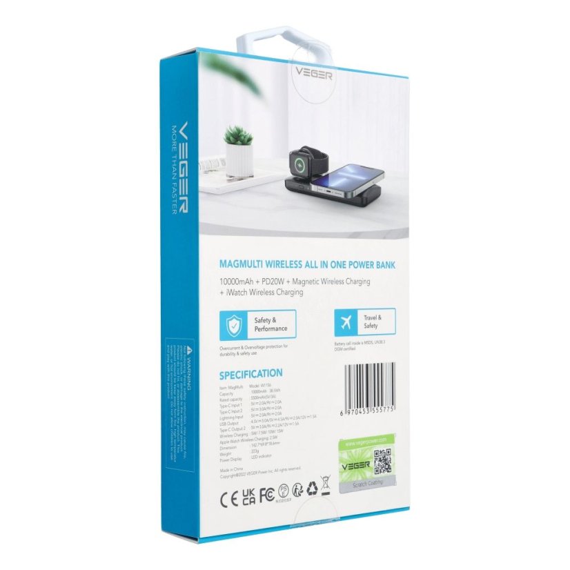 Powerbanka Powerbank s MagSafe Veger Magmulti (W1156) Pd Qc3.0 3A 22,5W 10000 mAh With Wireless Charging Black