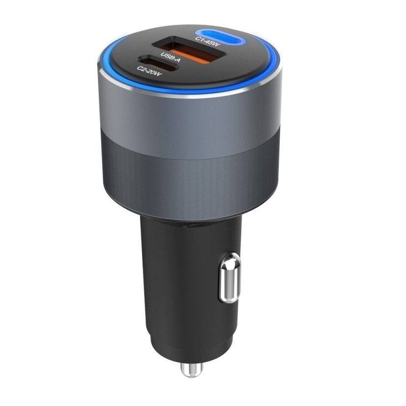 Nabíjačka auta Car Charger Forcell F-Energy Alu 2 X USB C + USB A Qc4.0 Pd Sfc2.0 4,5A 65W Gray