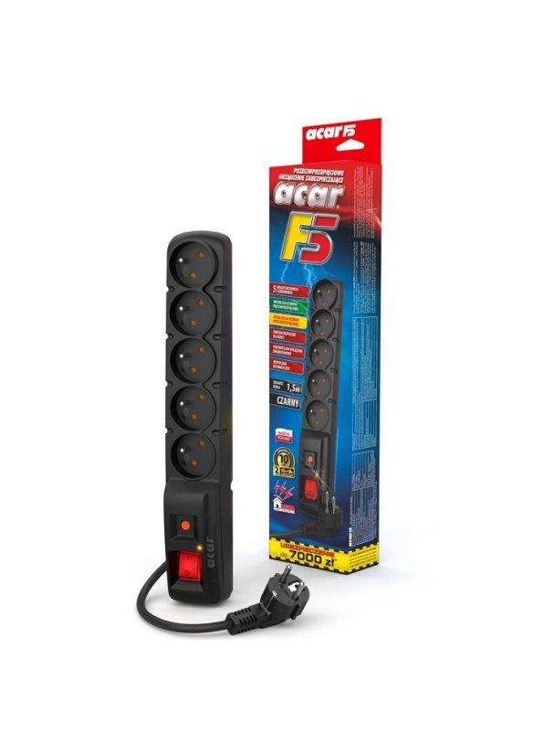 Extension Cord 5 Sockets Acar F5 1,5 M Black