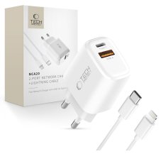 Nabíjačka do siete Tech-Protect Nca20 2-Port Network Charger PD 20W / QC3.0 + Lightning Cable White Nabíjačka do siete Tech-Protect Nca20 2-Port Network Charger PD 20W / QC3.0 + Lightning Cable White
