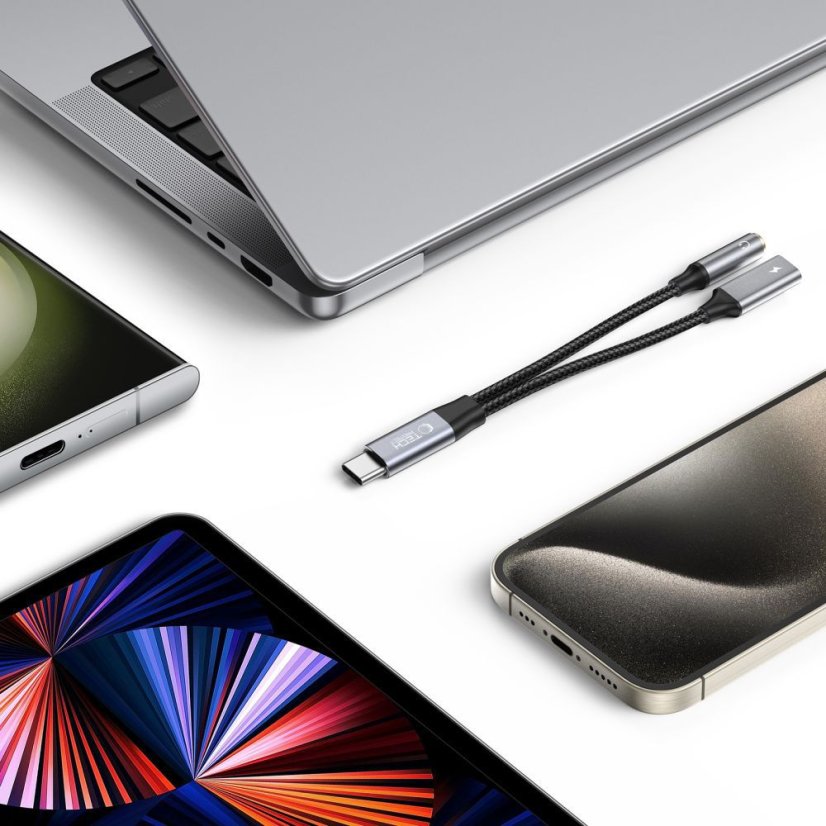 Kábel Tech-Protect Ultraboost Cable Adapter PD 60W / 6A Type-C to mini Jack 3.5mm & Type-C Black