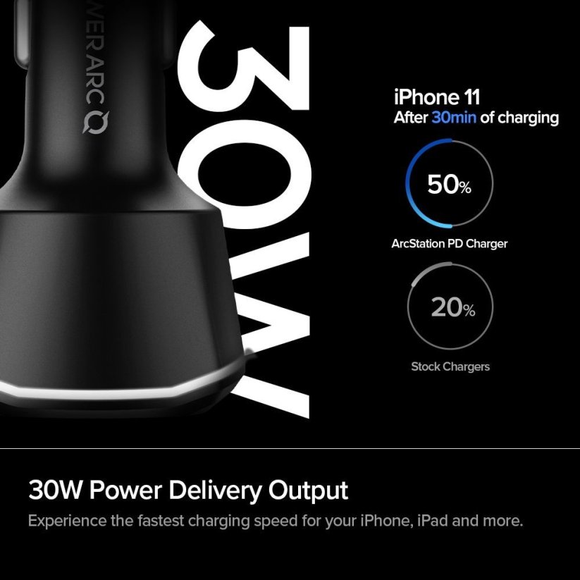 NABÍJAČKA DO AUTA SPIGEN PC1800 POWERARC 2-PORT CAR CHARGER PD30W/QC.3.0 BLACK