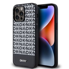 DKNY PU Leather Repeat Pattern Bottom Stripe  MagSafe tok iPhone 15 Pro Max-hoz Black