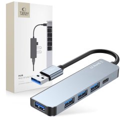 HUB rozbočovač Tech-Protect V0-Hub Adapter 5In1 Grey