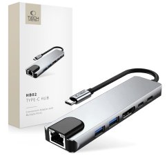 HUB rozbočovač Tech-Protect Hb02 Hub Adapter 6In1 Type-C + Usb2.0 + Usb3.0 + Hdmi 4K 30Hz + Rj45 + PD100W Space Grey