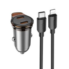 Nabíjačka auta Car Charger Hoco 2 X USB C Qc Pd 45W + Cable USB C to Lightning Nz16B Metal Gray