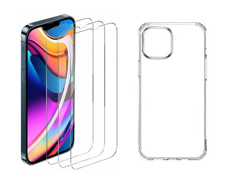 4PACK - 3x ochranné tvrdené sklo + priesvitný kryt - iPhone 13 mini