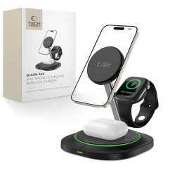 Bezdrôtová nabíjačka Tech-Protect Qi15W-A46 3v1 Magnetic Magsafe Wireless Charger Black