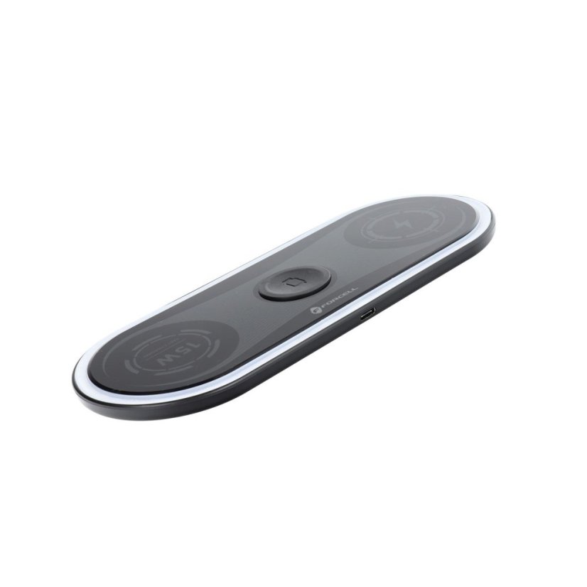 Bezdrôtová nabíjačka Wireless Charger Forcell F-Energy Ellipse 3W1 Qi Qc 15W Compatible With Apple + Cable USB C USB A Black