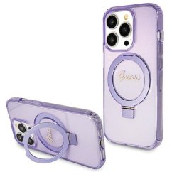 Kryt Original Faceplate Case Guess Guhmp15Lhrsgsu iPhone 15 Pro (s MagSafe / Glitter Script Logo / Ring Stand / Purple)